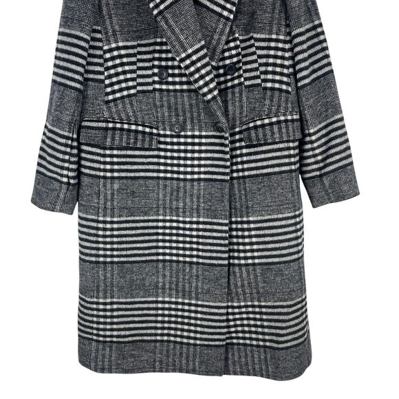 Ann Taylor LOFT Plaid Wool Double Breasted Coat Black White Size M - Picture 6 of 12
